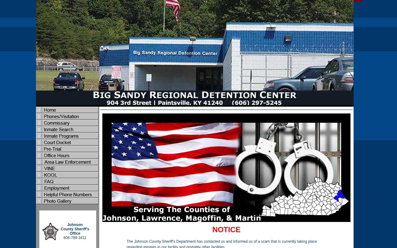 Big Sandy Regional Detention Center official website serving Magoffin County